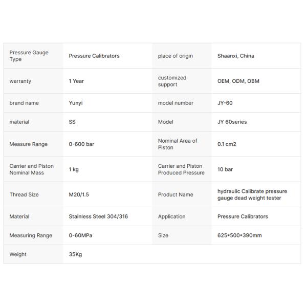 JY series Precision Pressure Gauge Calibrator Dead Weight Pressure Tester for Wholesale