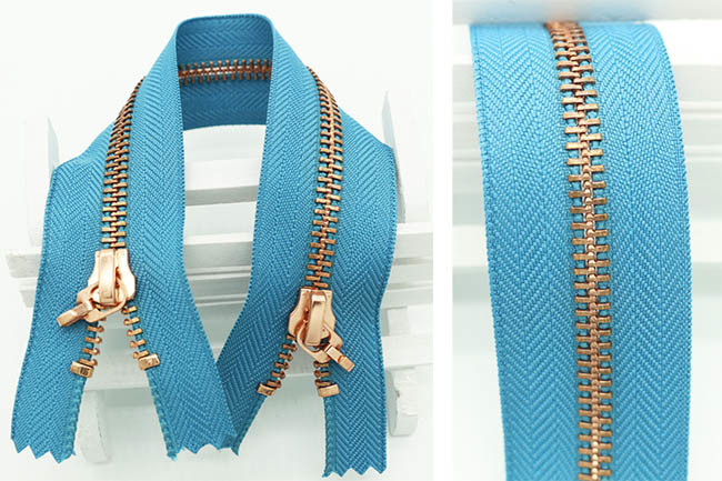 Metal Double Sided Rose Gold Zipper And Double Sliders Zipper As Decorative Zipper