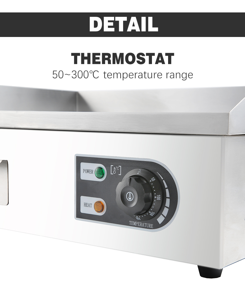 Electric Grills Griddles with Stainless Steel Flat Top Plate Temperature Range 50-300C