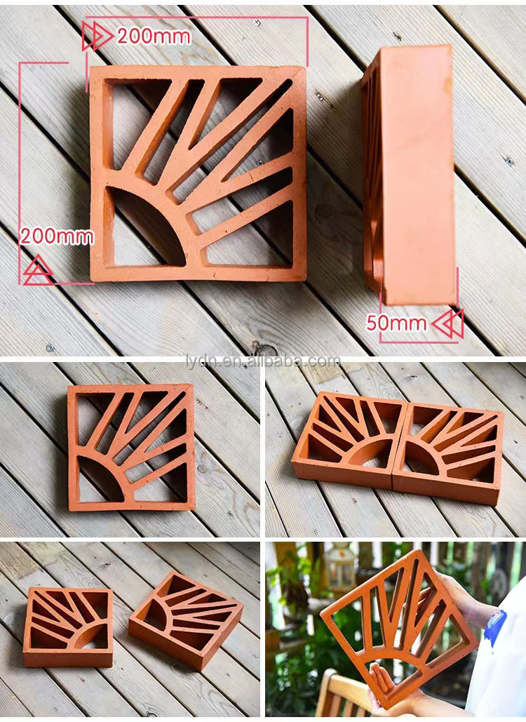 Common Size 240*120*60mm Handmade Clay Fire Bricks Ventilation Tiles Heat Insulation up to 800°C for Garden Panel Facade