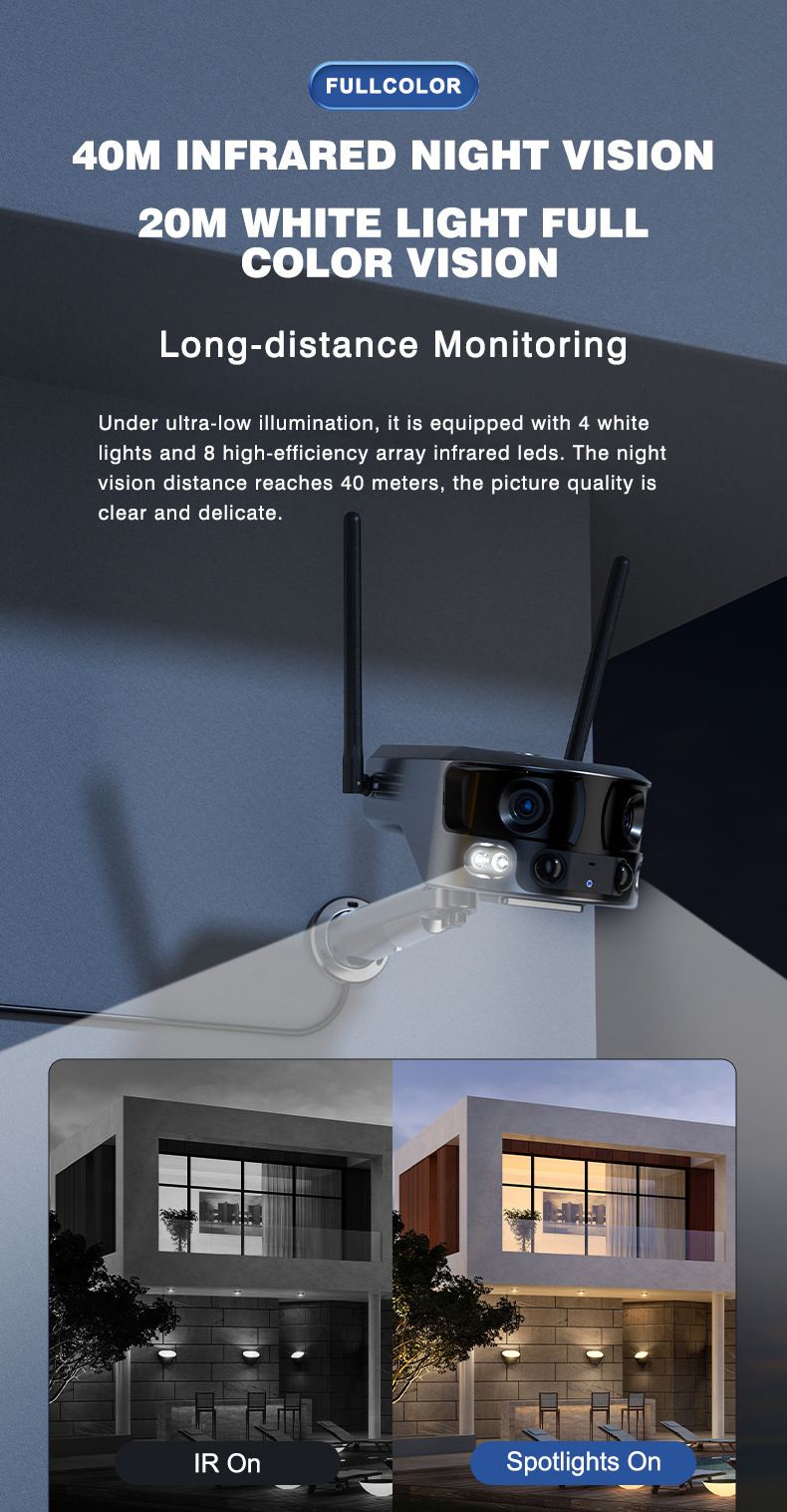 Eight Million Horizontal Articulation Outdoor Solar Camera Wifi Dual Lens CCTV Camera