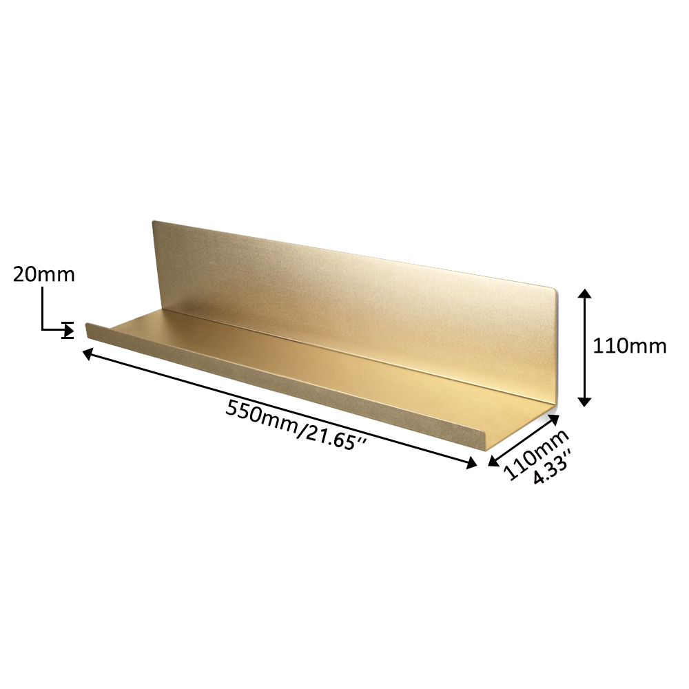 Floating Golden Aluminium Wall Shelves Decorative 550mm For Bedroom