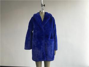 China Fashion Cobalt Ladies Faux Fur Coats Reverse Collar Medium Length TW78517 wholesale
