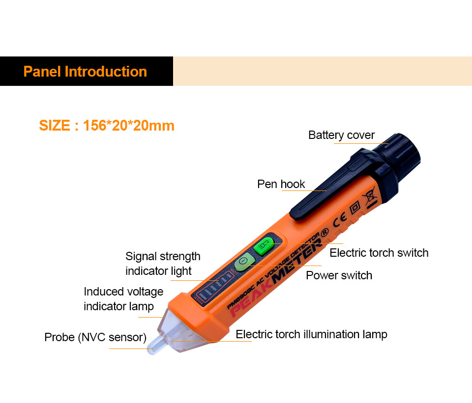 Professional Low Voltage Tester Pen , Non Contact Voltage Detector Pen Measuring Range 12 - 1000V