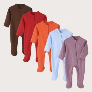 China Good Quality Custom 100% Organic Cotton Baby Footie zipper Onesie Jumpsuit Low Price Baby Rompers wholesale