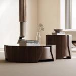 Marble Central Coffee Table Natural Stone Top Wood Legs For Living Room And