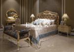 Italian Luxury Antique Carved Wood Fabric Bed Bedroom Furniture