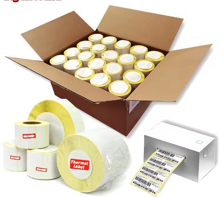 Adhesive Thermal Label Blank Thermal Label Adhesive Barcode Sticker with yelllw glassine Liner