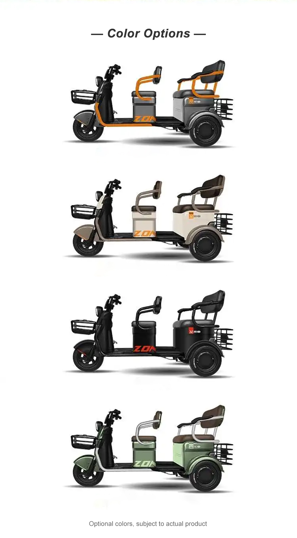 Passenger Three Wheel Electric Tricycle Scooter Driving Mileage of ≥90km and Affordable