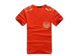 China V Neck Short Sleeve Men's T Shirts With Pocket / Cotton Casual Boys Tee Shirts wholesale