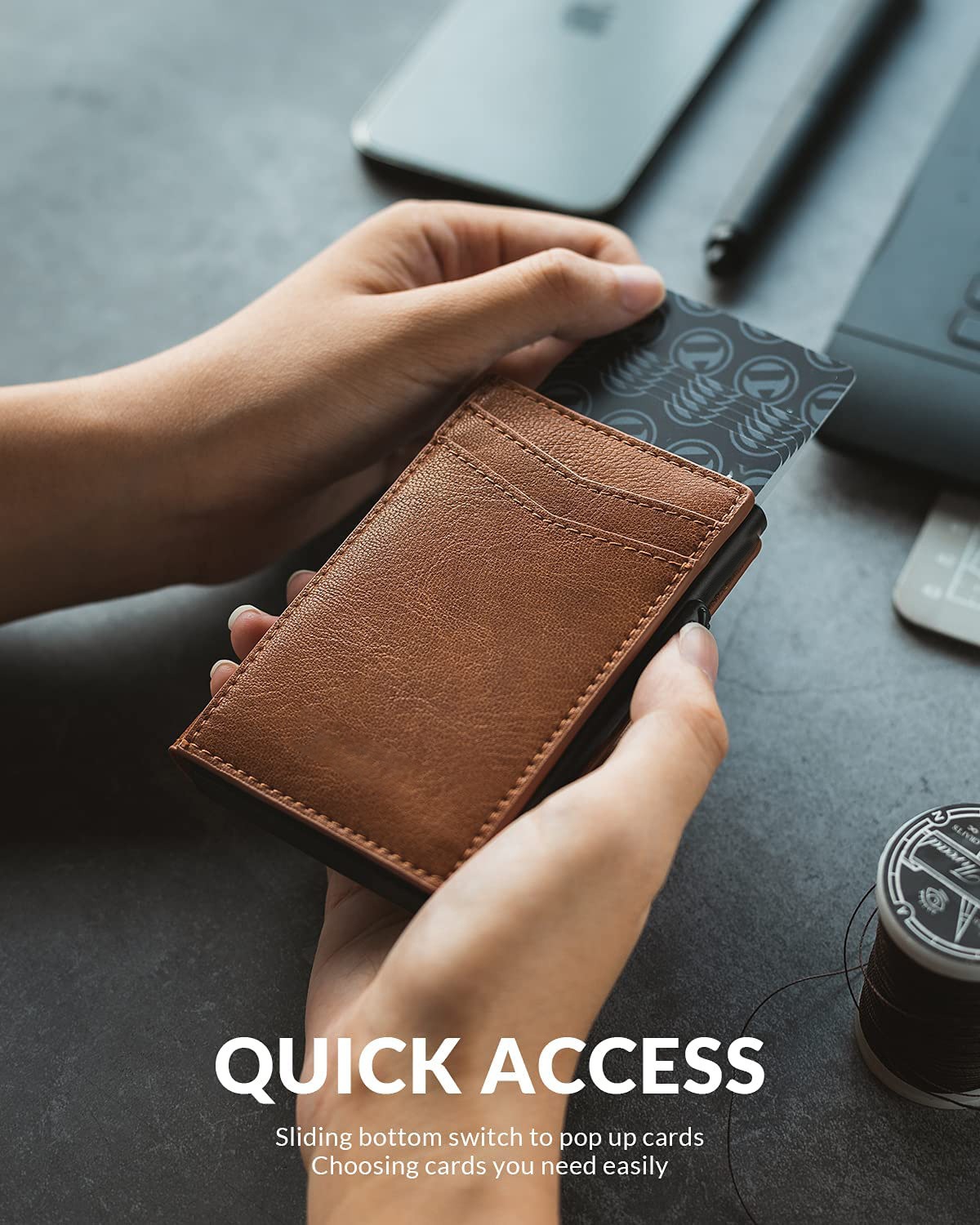 Fashion Mens Genuine Leather Slim Billfold Wallet Card Holder Ultra-Thin Carbon Fiber Rfid Wallet