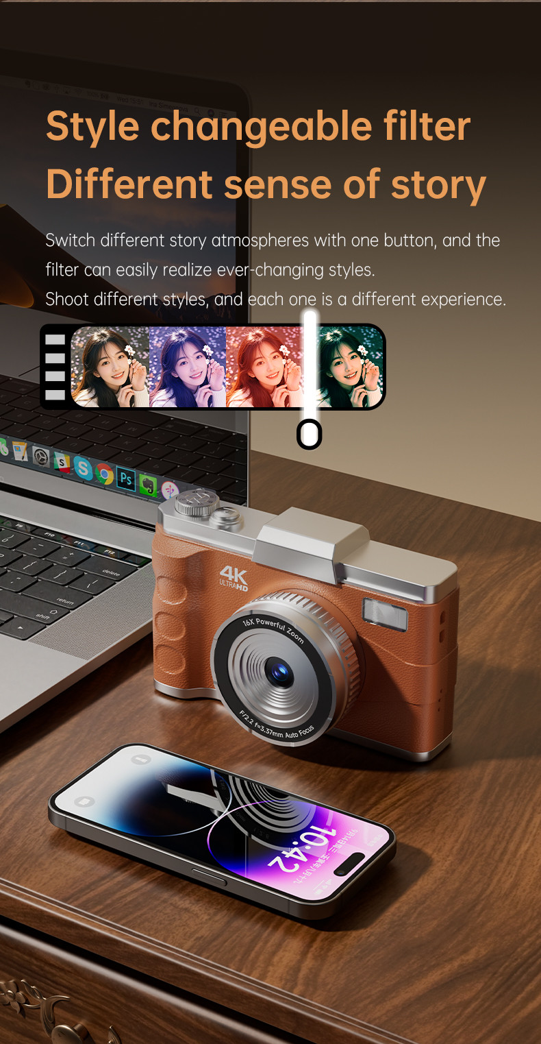 4K Retro Digital Camera 3inch Screen Entry-Level Kids Campus HD Zoom Photography
