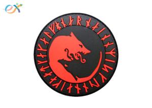 China Size Customized PVC Rubber Patch Black Background Red Sign Round Shape wholesale