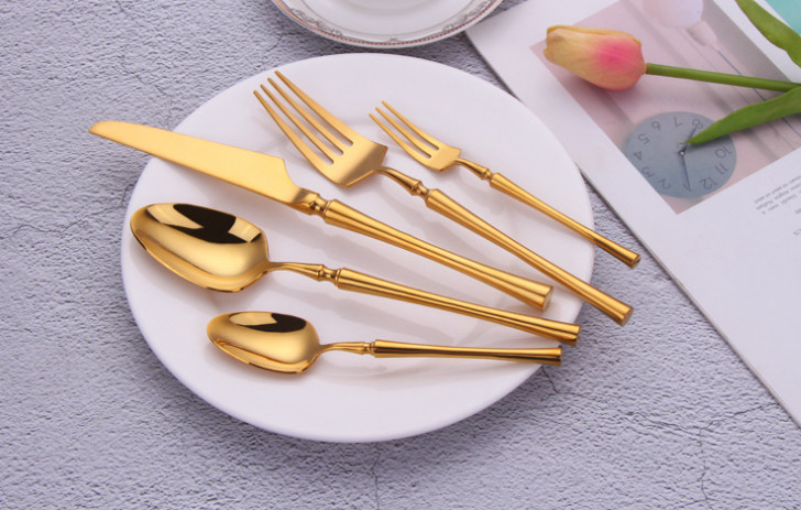 Elegant Design 304 Stainless Steel Flatware Mirror Gold Kitchen Cutlery Knife Fork Spoon