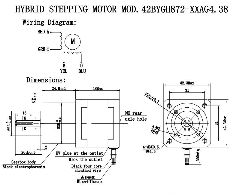 42BYGH872-XXAG4.38 Nema17 2.8V IP44 Waterproof Hybrid Stepper Small Gear Motor