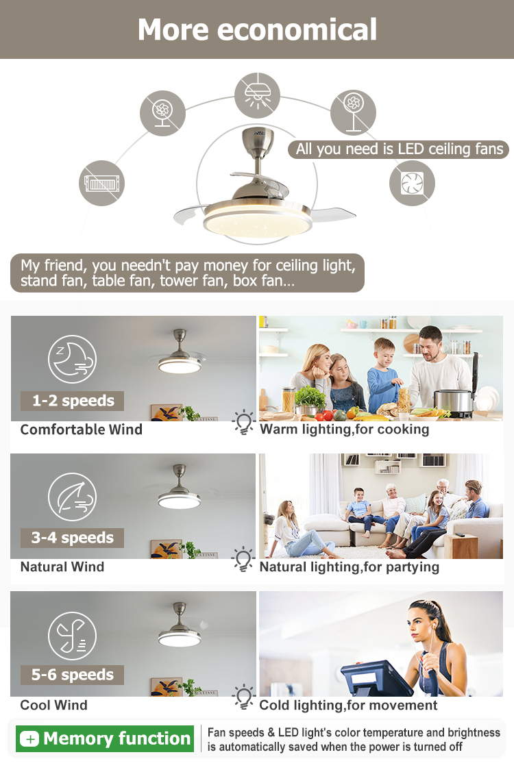 Starry Decorative LED Ceiling Fan with Retractable Hidden Blades and Air Conditioning