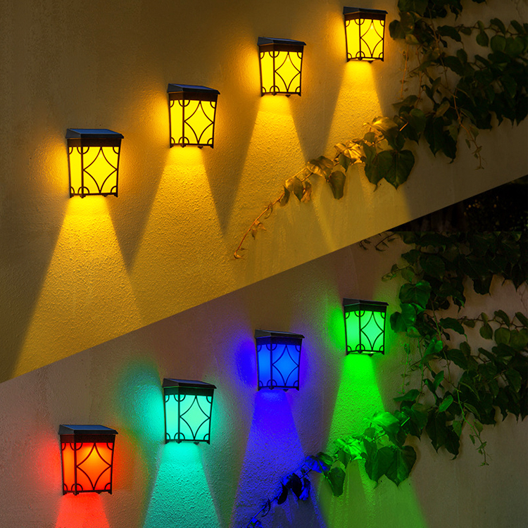 RGB Solar Fence Lights Colored Waterproof Outdoor Solar Wall Lantern for Outdoor IP65 40000 Hours