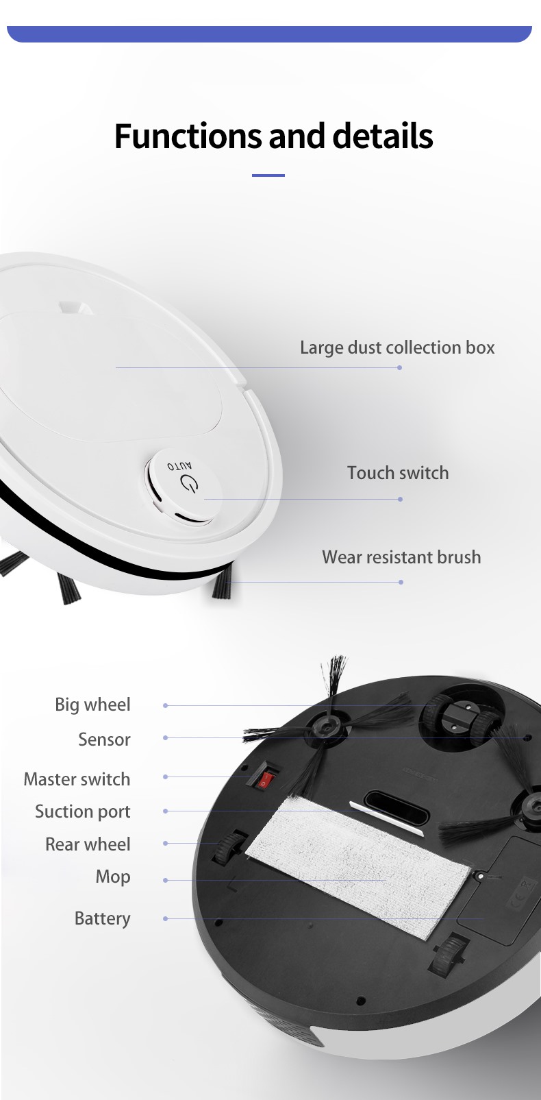 1000PA Vacuum Sweeping And Mopping Robot Intelligent Home Appliances