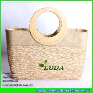 China LUDA wheat straw plain hobo bags with round wooden handles wholesale