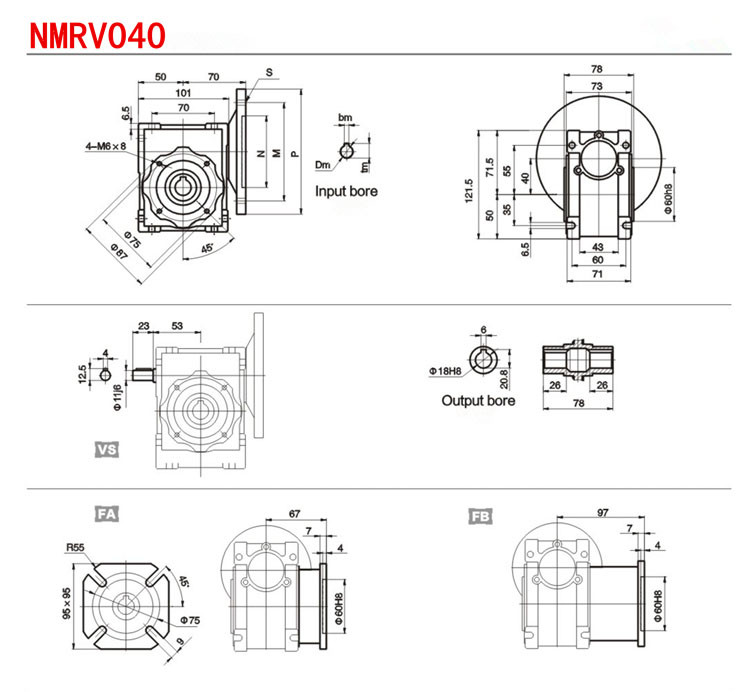 0.55KW NMRV040 Parallel Shaft Mounted Gear Reducer Multi Directional Installation