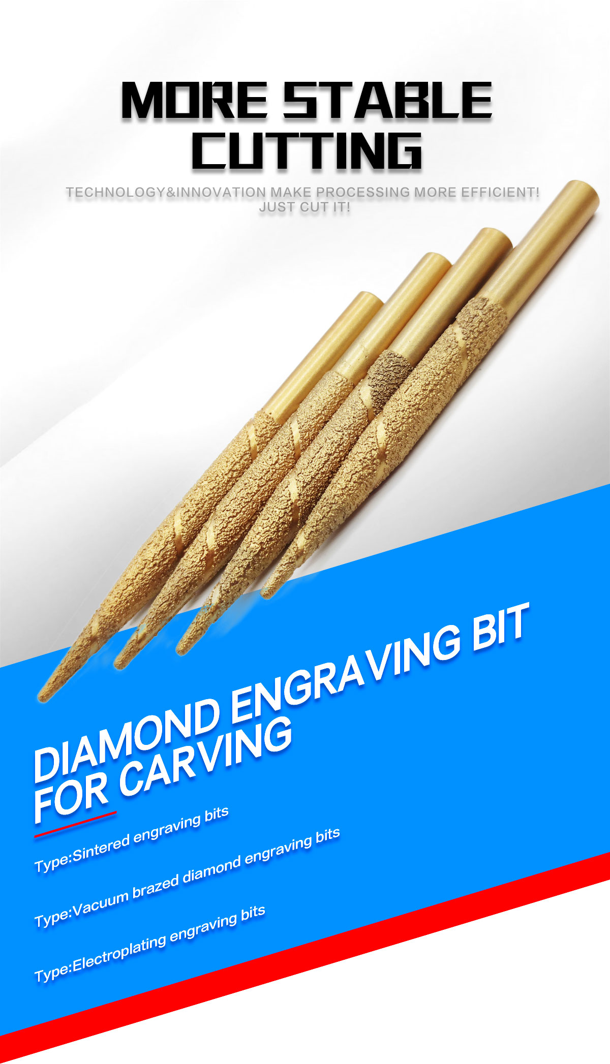 Diamond Engraving Bits for CNC Machine 20mm/25mm/30mm/40mm/50mm/60mm Working Length