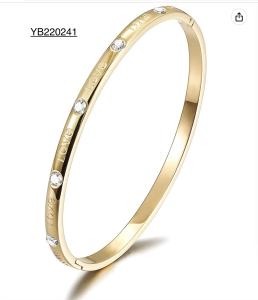 China Engagement Gold Rhinestone Bracelet LOVE Engraved Bangles For Women wholesale