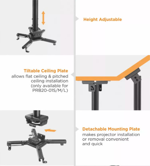 Heavy Duty Rotate Projector Ceiling Mount For Pitched Flat Ceiling