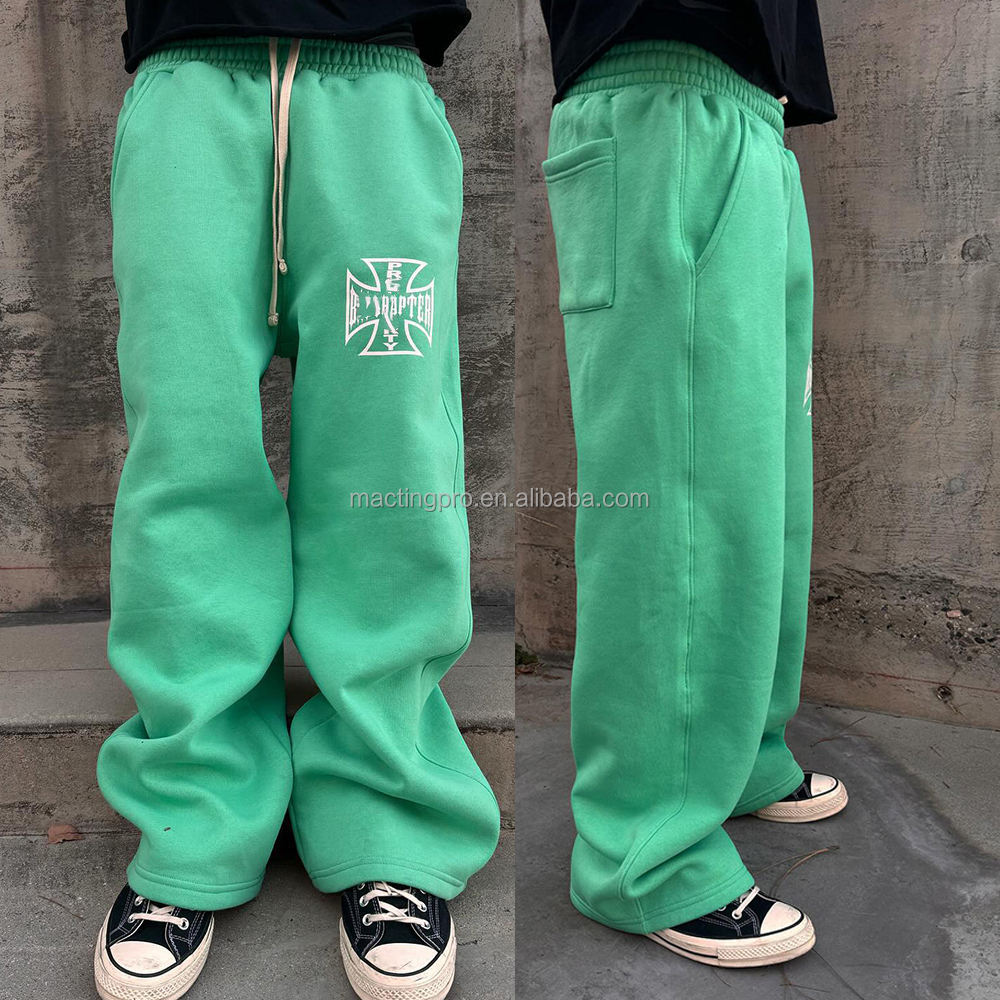 Street Style Custom Logo Acid Wash Sweatpants with Wide Straight Leg
