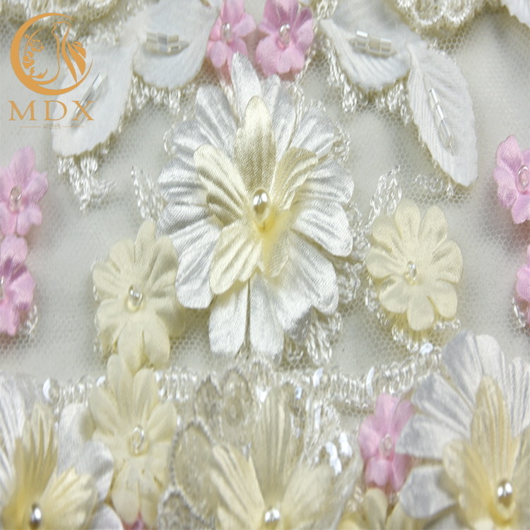3D Flowers Bridal Lace Fabrics Soluble 1 Yard Embroidery Multicolor