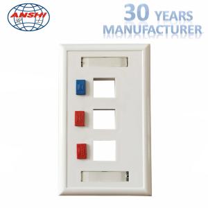 China 115 * 70 120 Type 3 Ports Faceplate , RJ45 Keystone Jack Flush Mount Plate wholesale