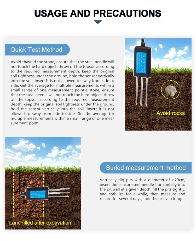 304 Stainless Steel RS485 Soil Temperature Humidity EC Sensor for Soil Moisture Testing