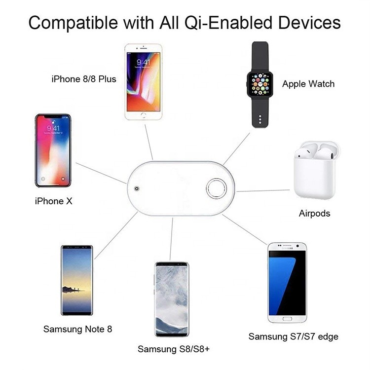 Qi Standard Pearl White 3 In 1 10W Qi Wireless Charging Pad
