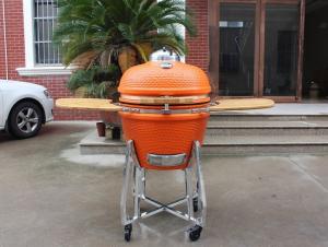 China BBQ 22 Inch Charcoal Kamado Grill Bamboo Shelves And Handle wholesale