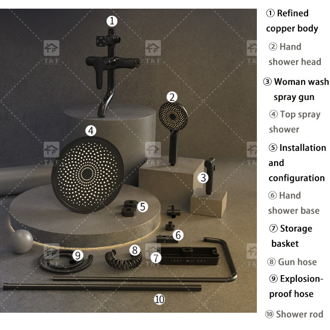 Electroplating Three Piece Shower Head Set With Pressurized Black Shower Head OEM
