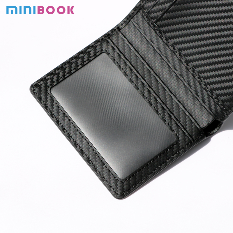 Customized Minibook Men's Wallets with Genuine Leather and Carbon Fiber Material
