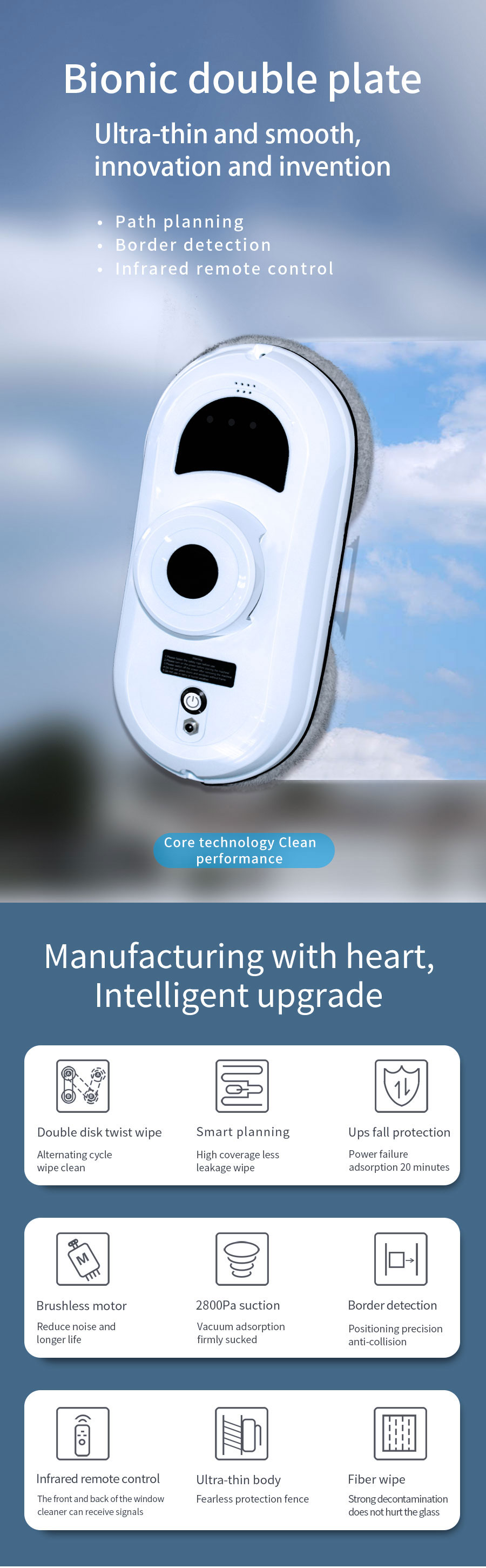 Professional Building Glass Cleaner 295*145*108 mm Intelligent Window Cleaning Robot