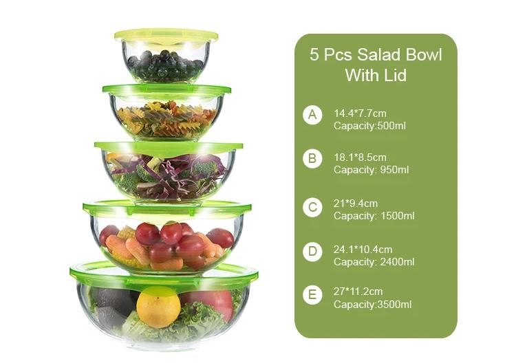 500ml Transparent Glass Fruit Salad Bowls Dinnerware Mixing Bowl Set