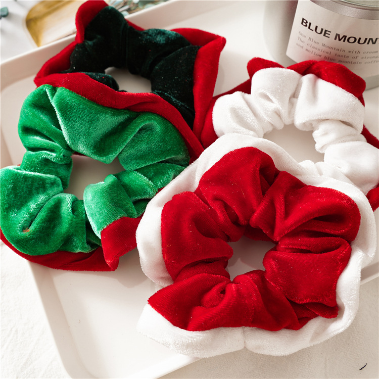 Girl Christmas Hair Accessories Band Ties Elastic Contrast Headband Velvet Scrunchies 10cm