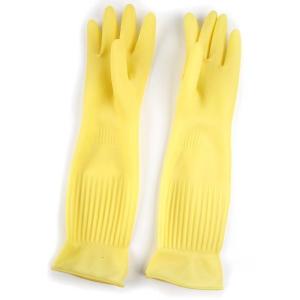 China Kitchen Extra Long Cuff Latex Gloves 45CM Yellow Flock Lined Gloves wholesale