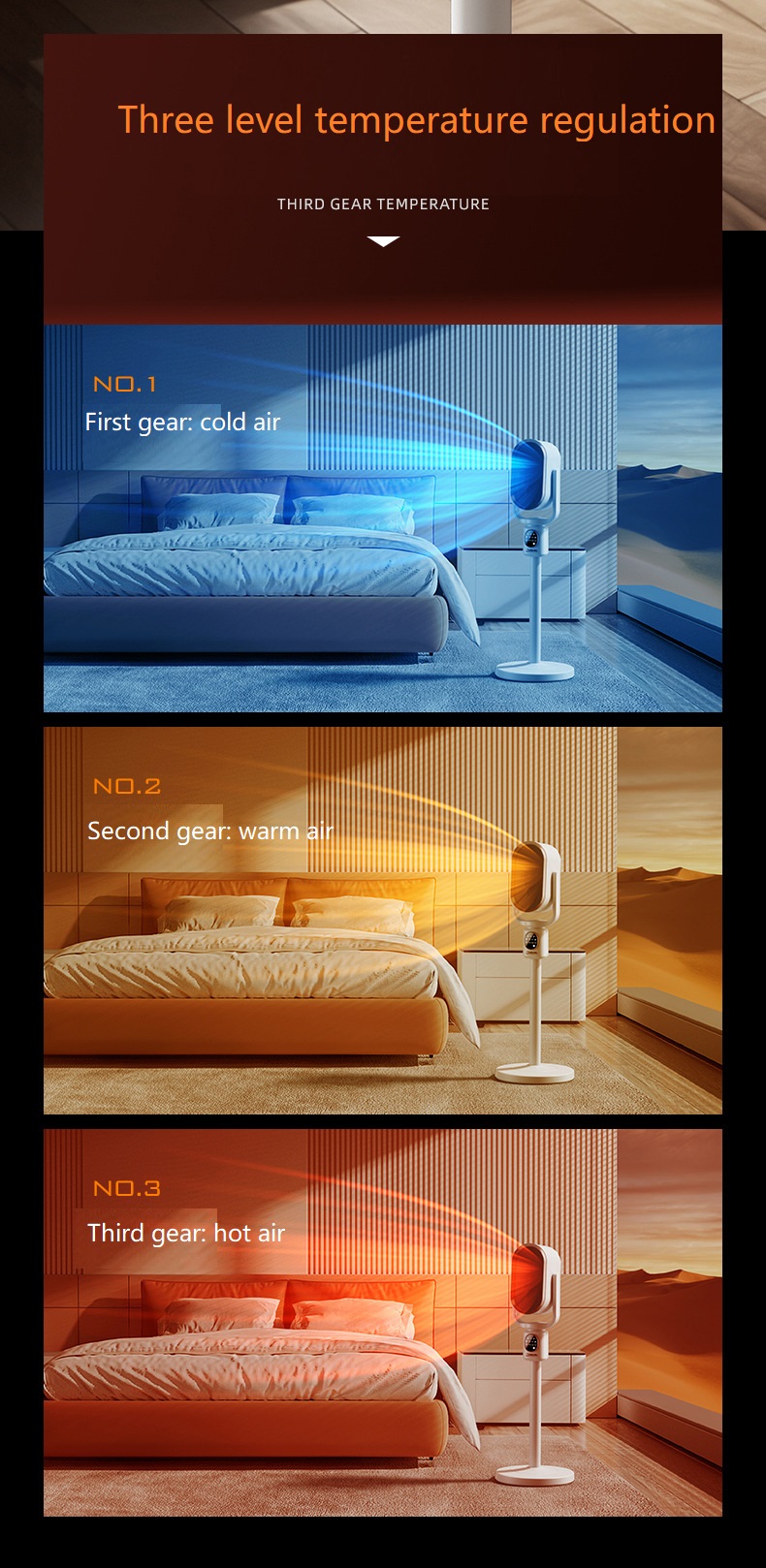 English Operating Language 2-in-1 Cold Warm Air Ceramic PTC Heater with Remote Control