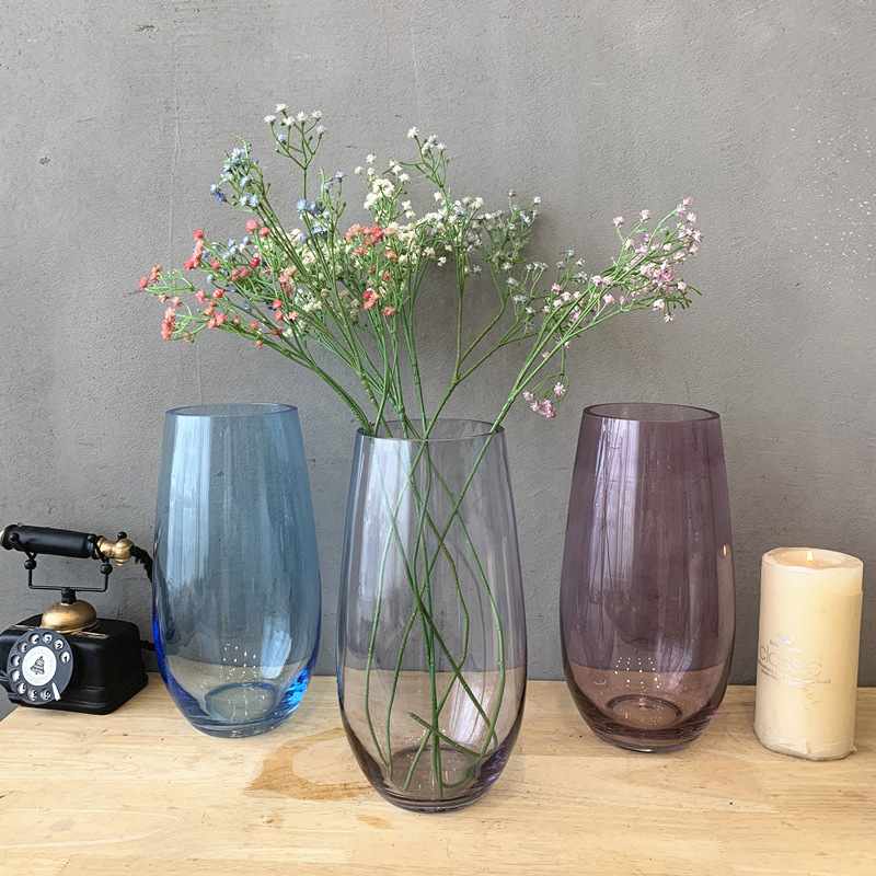 Indoor Decoration "Horizontal stripes" Embossed Amber Ion Plating Vase Colored Glass Vase