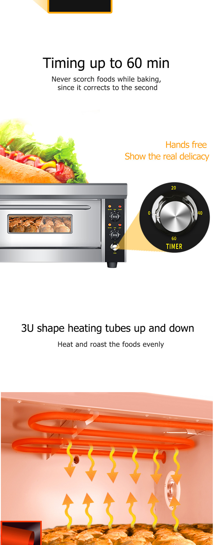 Commercial Electric Bakery Oven with 1 Layer and 1 Tray 850x620x450mm Efficiency