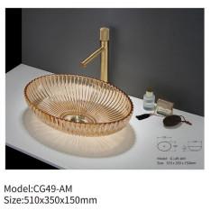 China 93% Light Refraction Crystal Glass Wash Basin Modern Luxury Italy Style For Bathroom wholesale