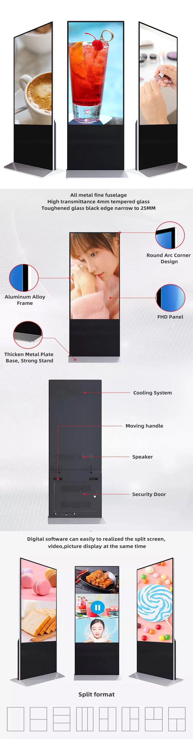 Vertical Video Player Indoor TFT LCD Digital Signage 85 Inch Indoor