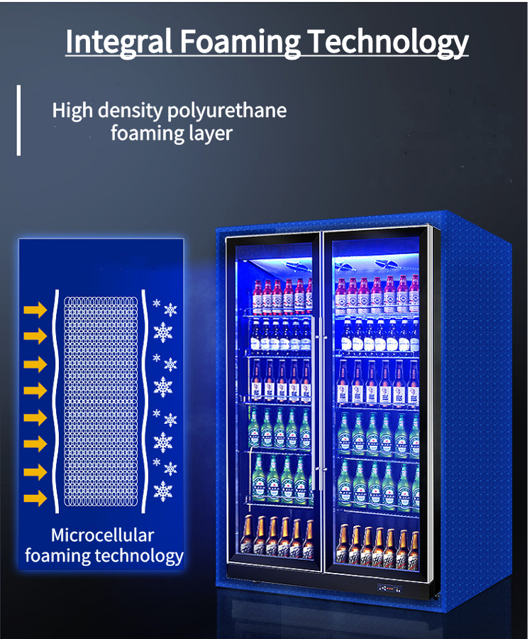 220V-240V Vertical Display Fridge , Multicolor LED Upright Glass Door Chiller