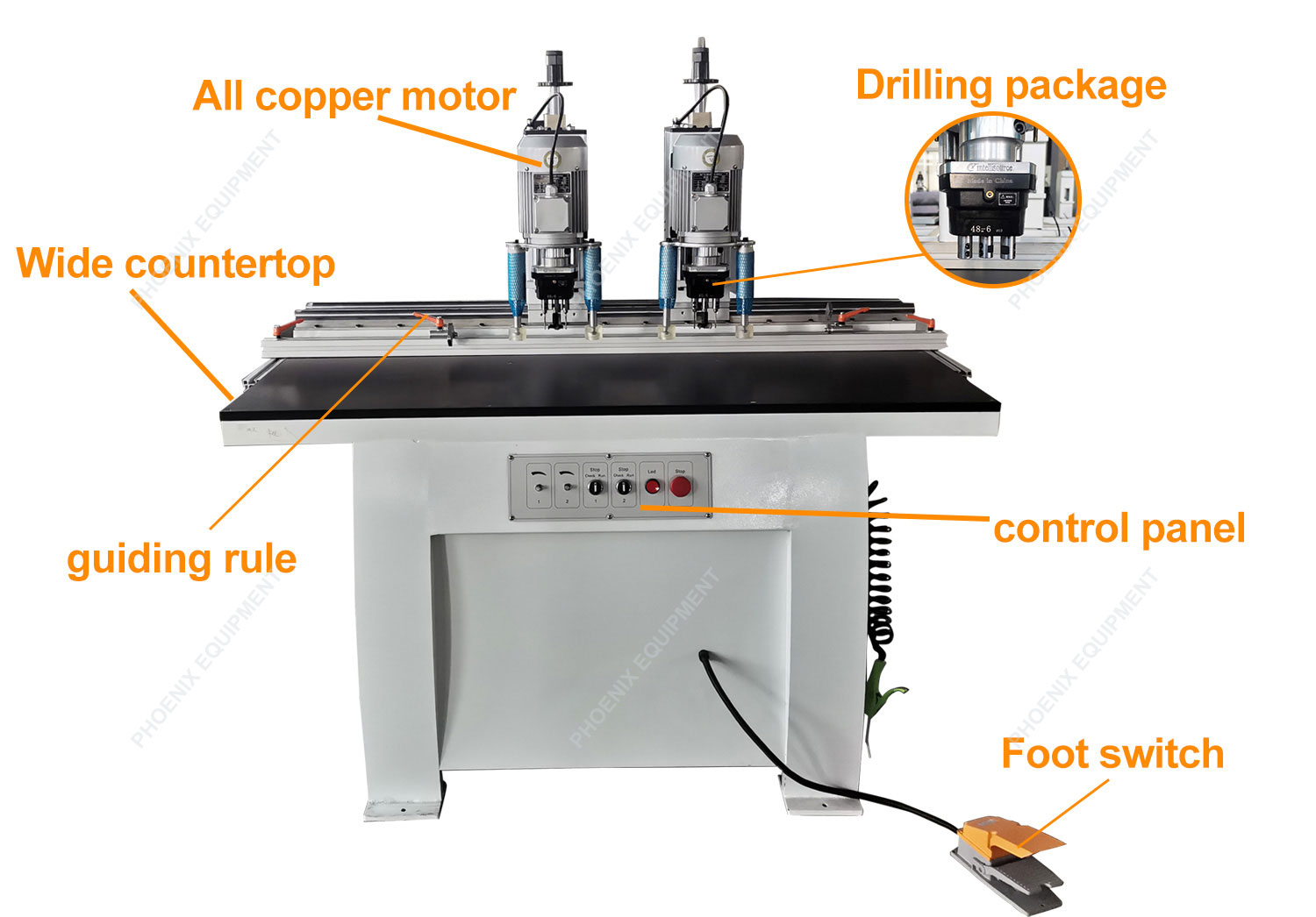 1700x850x1700mm MZ73032 Double Head Multi Wood Boring Machine with 3x2pcs Spindles