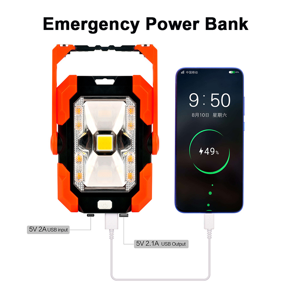 USB LED Solar Light Portable Outdoor Solar Work Light Flood Light Camping Lantern with Built-in Rechargeable Lithium Battery