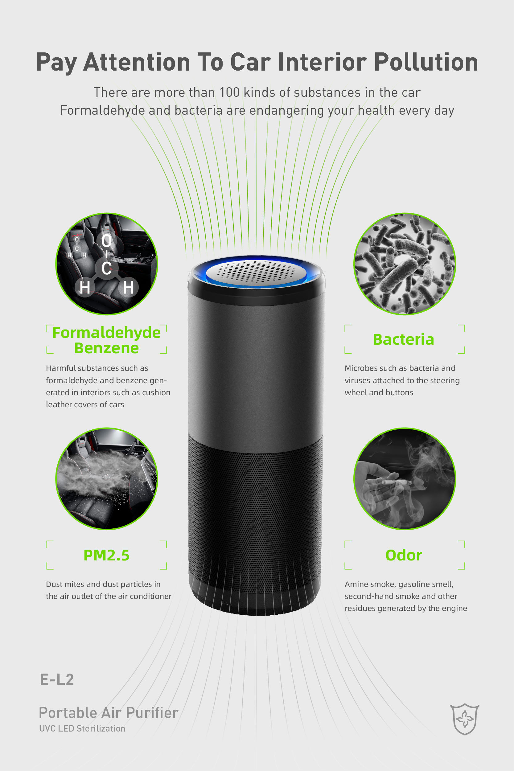 Homefish 4 In 1 Activated Charcoal Negative Ion HEPA Air Purifier Micro USB Charging