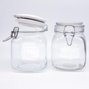 China Clear Short Type 100ml 150ml 200ml Glass Pickle Butter Jar with Metal Buckle Clip Lid wholesale