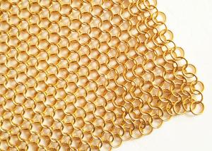 China 2MM Dia 20mm OD Golden Color Metal Ring Mesh Fabric For Hotel Metallic Curtain wholesale